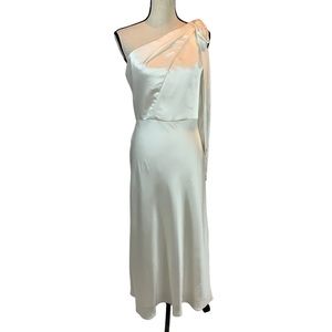 Amsale Little Dress Bow One Shoulder Midi Dress - Off White - size 8